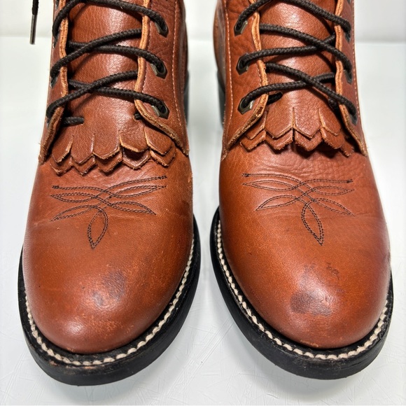 Tony Lama Vintage Brown Leather Lace‎ Up Western Riding Ankle Boots Size 6 - Picture 4 of 12